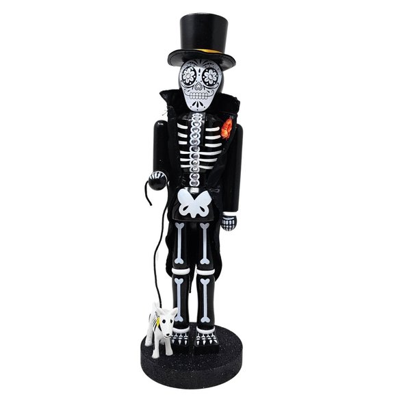 14" Skeleton Nutcracker with Dog, Day Of The Dead and Halloween Decor - Picture 1 of 4